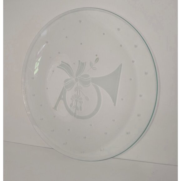 Princess House 13" Heritage Holiday Etched French Horn Glass Platter – 1990s - Picture 1 of 3